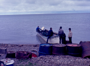 Boat with a kicker behind Kotzebue, Alaska 1967